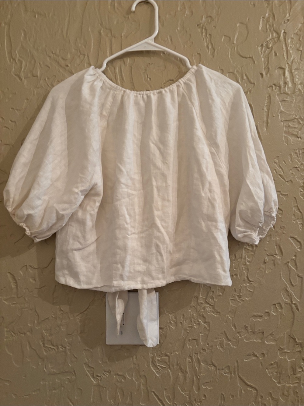 Abercrombie & Fitch Cream Tie-Front Puff Sleeve Blouse - Picture 5 of 6